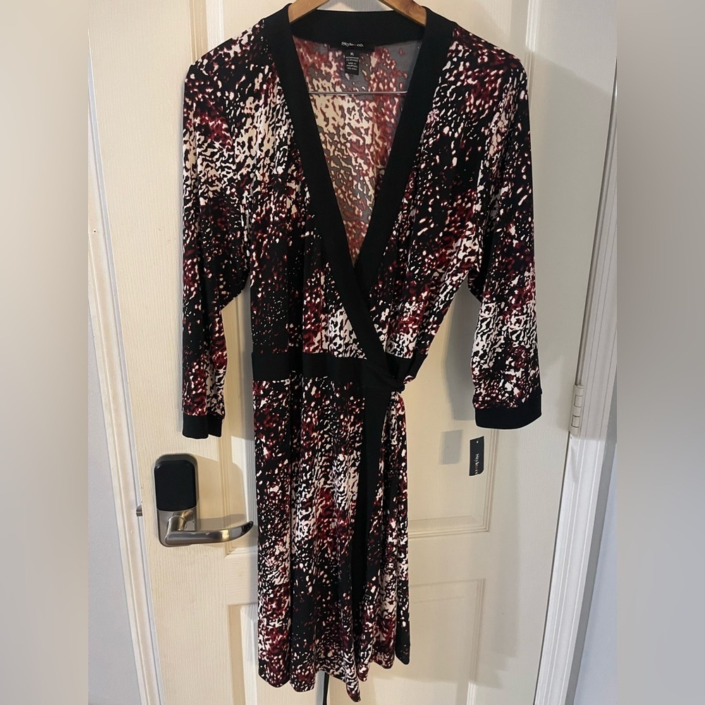 Style & Co. Black and Red Abstract Midi Dress‎